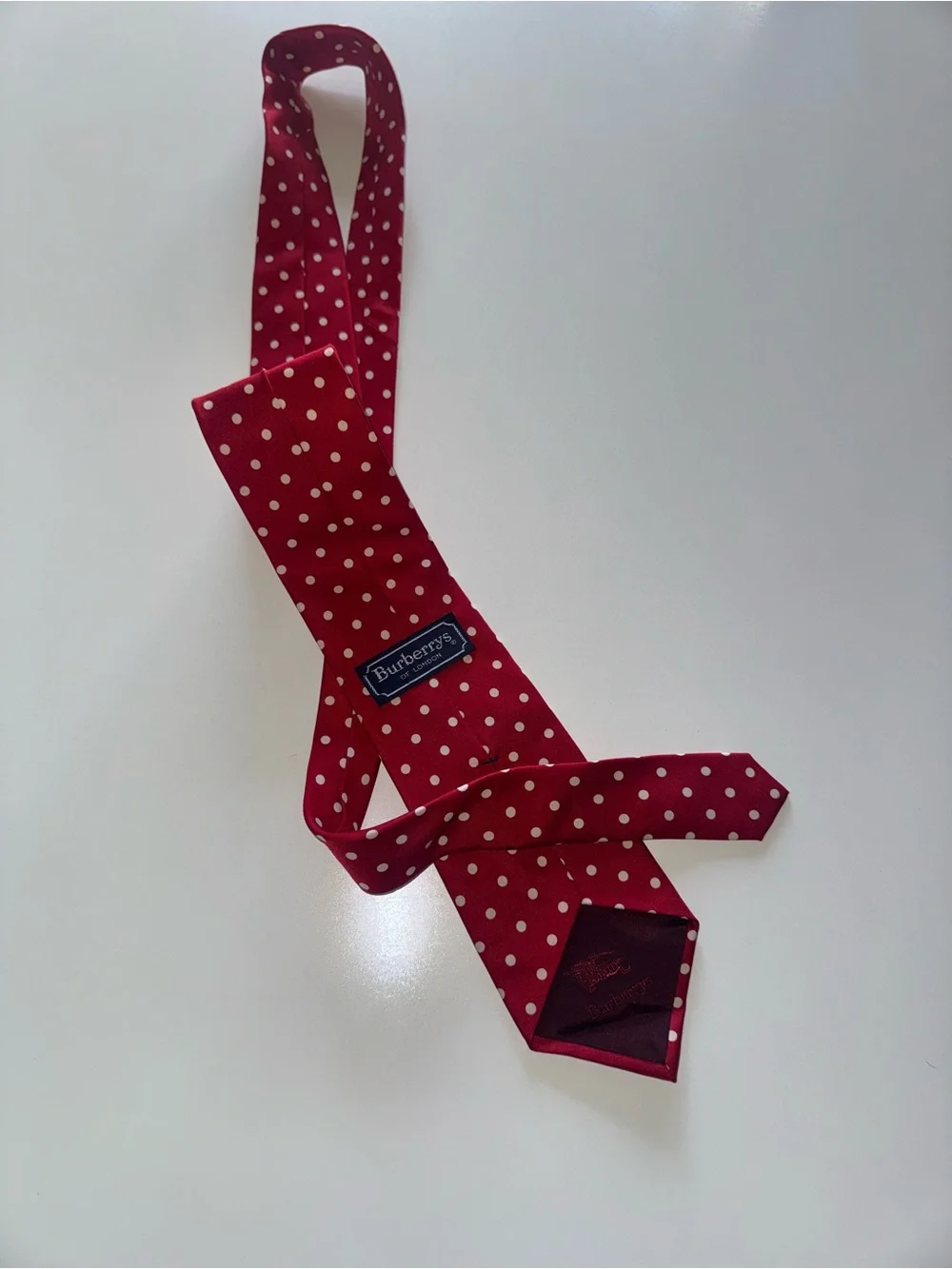Vintage Burberry’s of London Red Polka Dot Necktie Equestrian Knight Logo